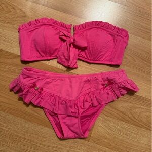 Betsey Johnson Vibrant Pink Ruffled Bikini Set